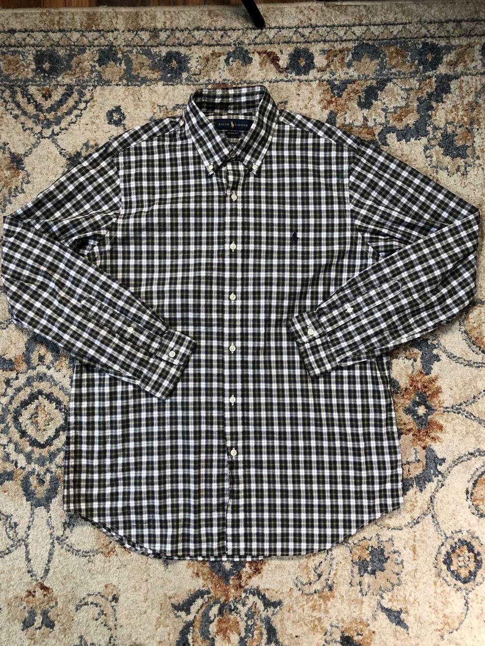 Ralph Lauren Shirt Mens L Black Plaid Long Sleeve Button Down Pony Logo